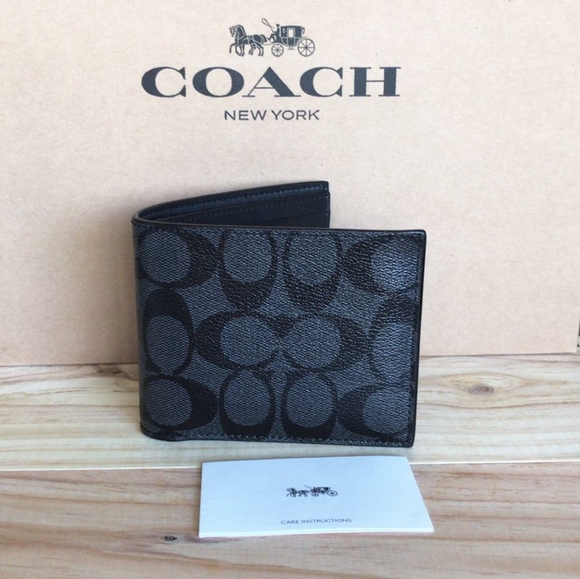 Coach Men Compact Id Wallet In Signature Canvas - Picture 3 of 5